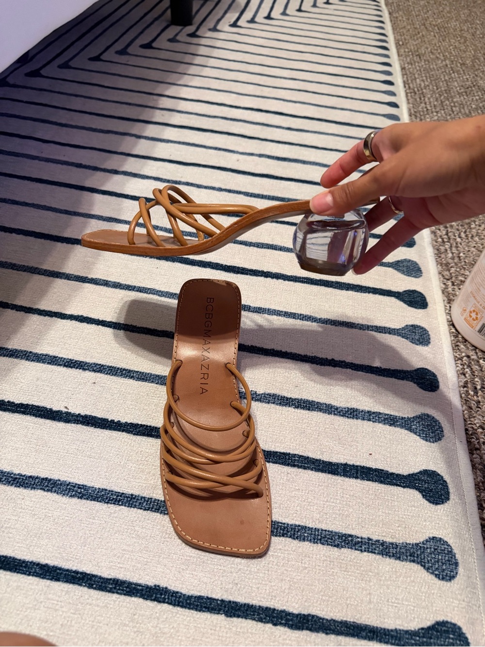 BCBGMaxAzria Tan Strappy Clear-Heel Sandals